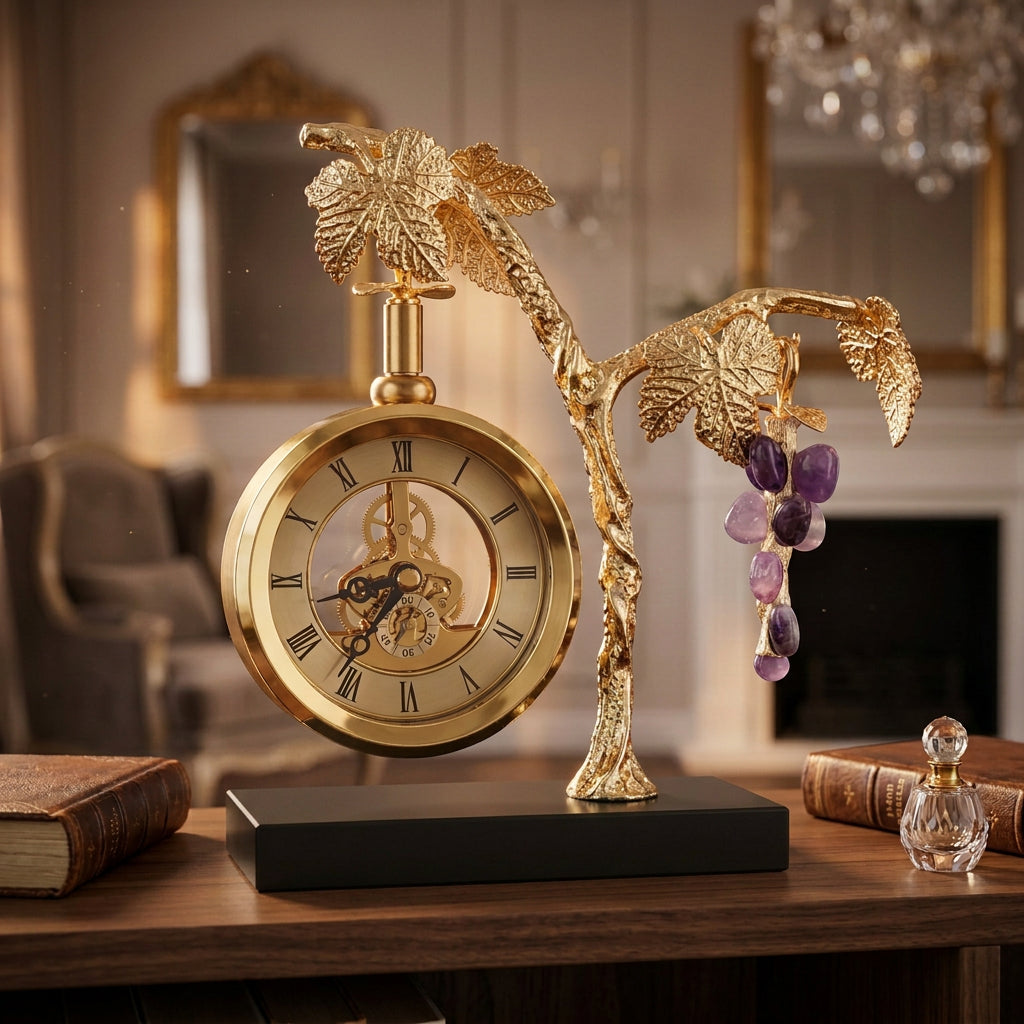 Grape Vine Decorative Table Clock with Black Base at Zubaidas Homestore