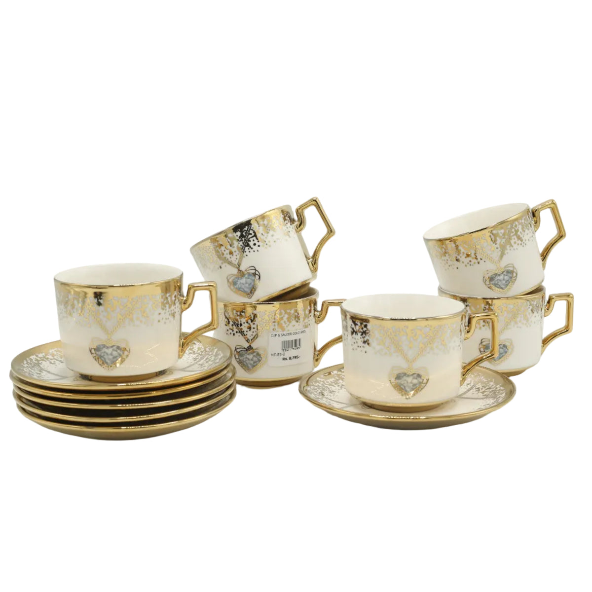 Heart Design Porcelain Cup and Saucer 6 Pieces Set at Zubaidas Homestore Pakistan