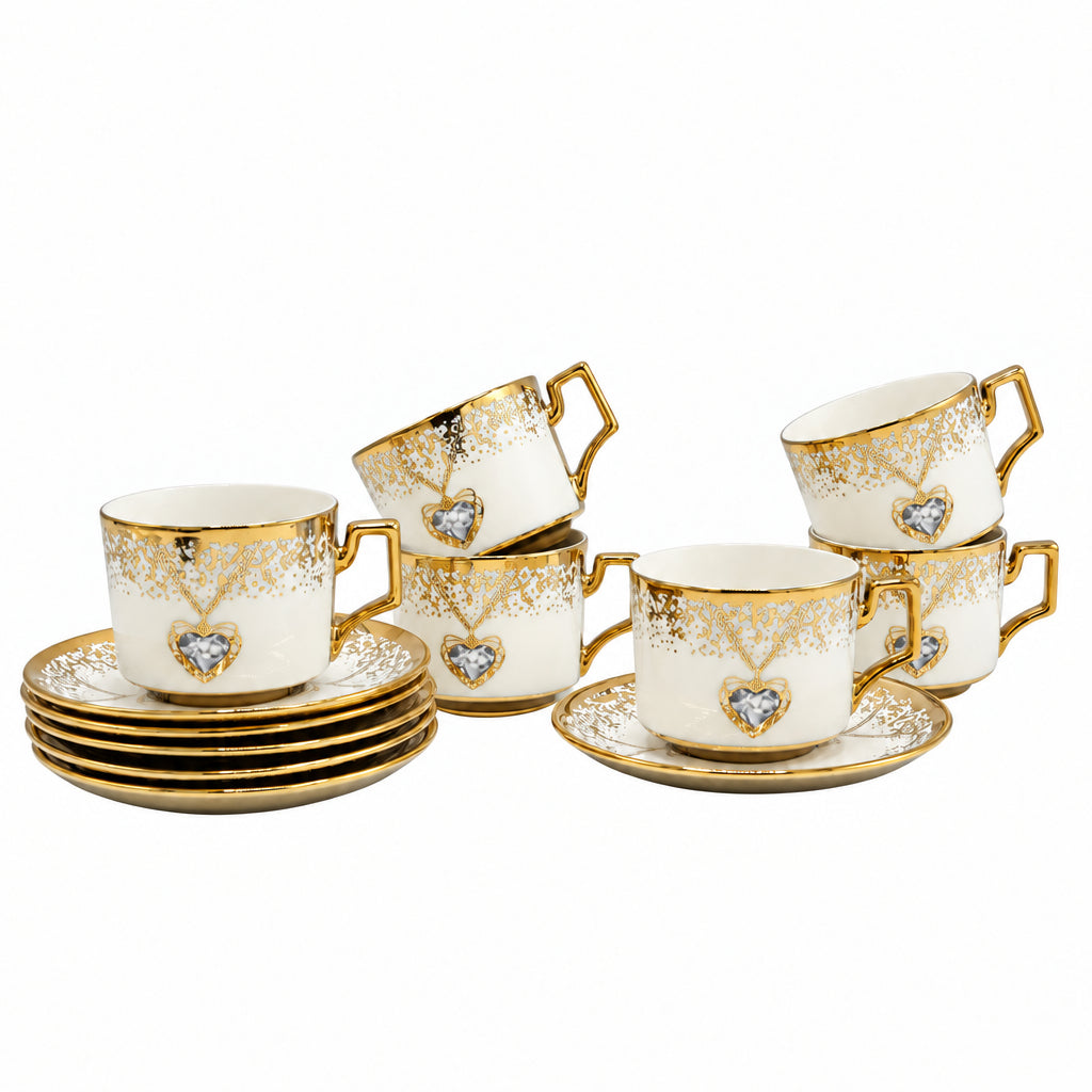Heart Design Porcelain Cup and Saucer 6 Pieces Set at Zubaidas Homestore Pakistan