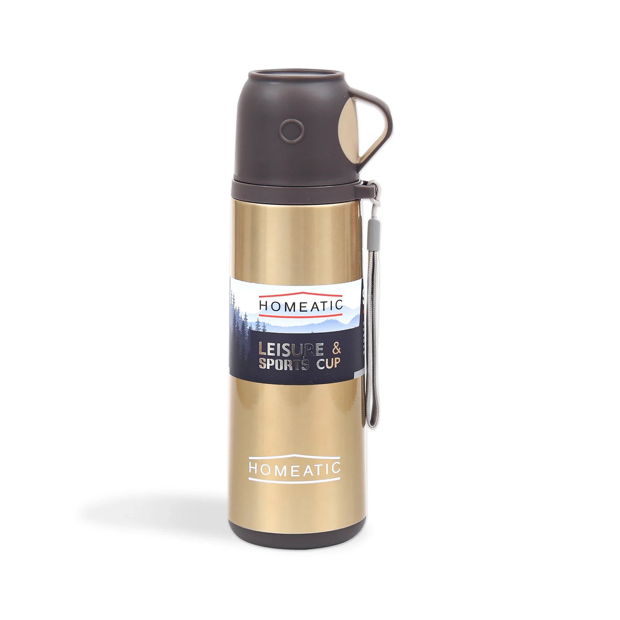 Homeatic Flask with Integrated Cup Lid 500ML Golden Steel Water Bottle at Zubaidas Homestore