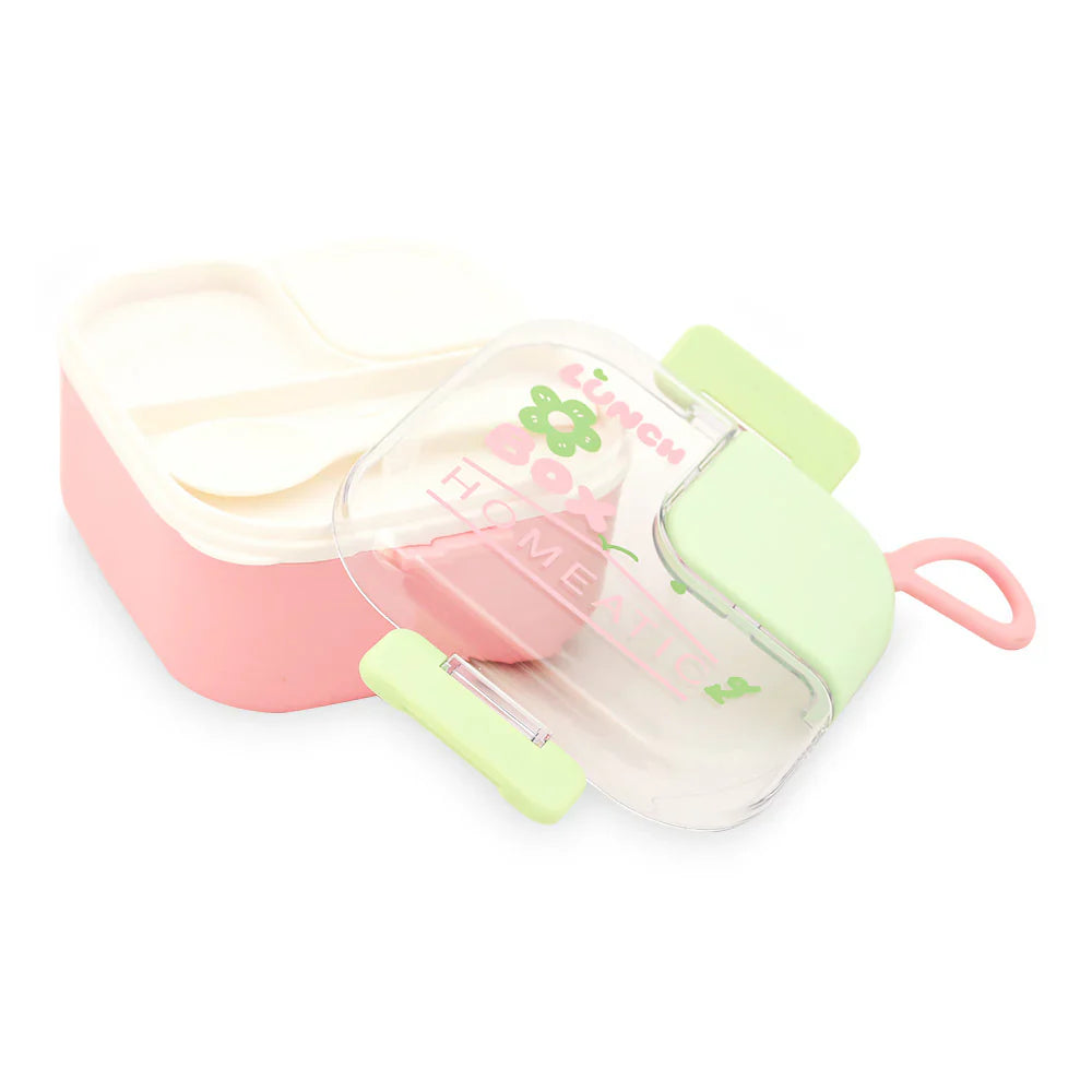 Homeatic Square Bento Plastic Pink 750 ML Lunch Box with Cutlery at Zubaidas Homestore Pakistan
