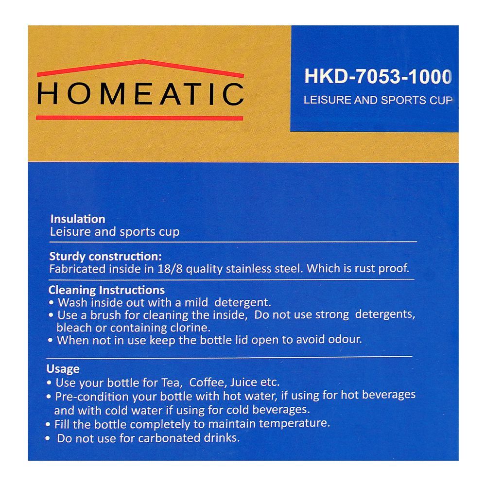 Homeatic Stainless Steel Water Bottle 1000ml Purple at Zubaidas The Largest Homestore in Pakistan