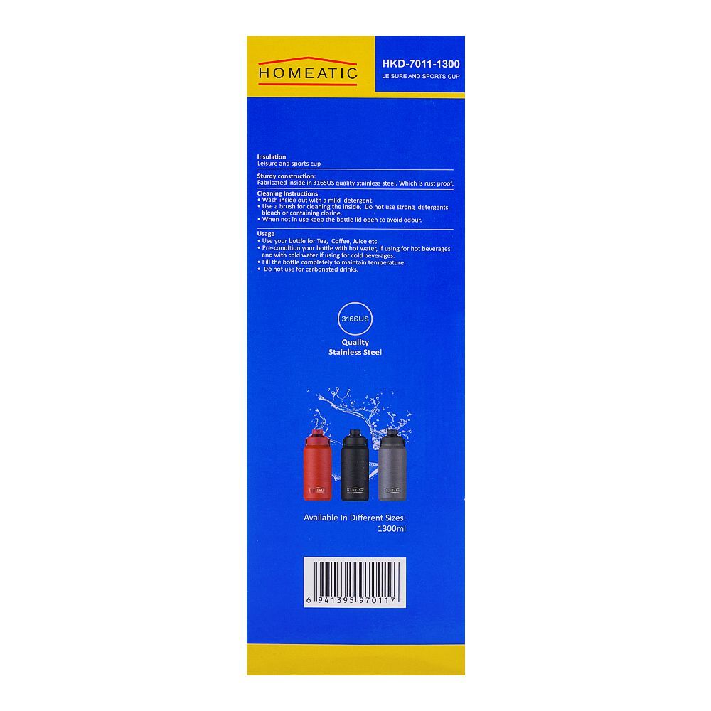 Homeatic Stainless Steel Water Bottle 1300ml Red at Zubaidas Best Online Homestore in Pakistan