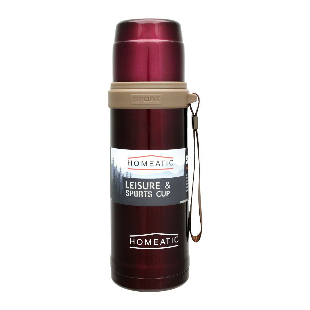 Homeatic Stainless Steel Water Bottle 600ml Maroon at Zubaidas Homestore