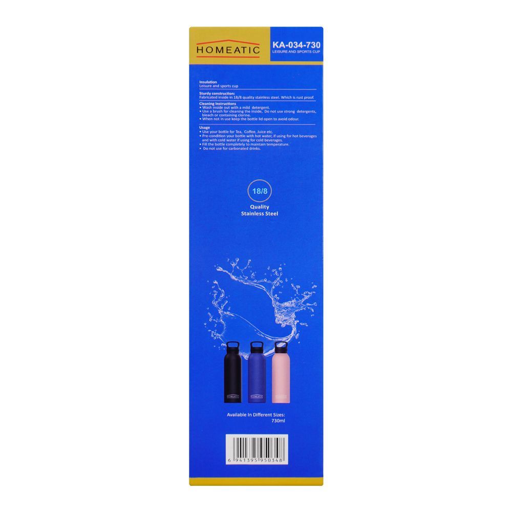 Homeatic Steel Water Bottle 730ml Black HKA-034 Zubaidas The Biggest Homestore in Pakistan