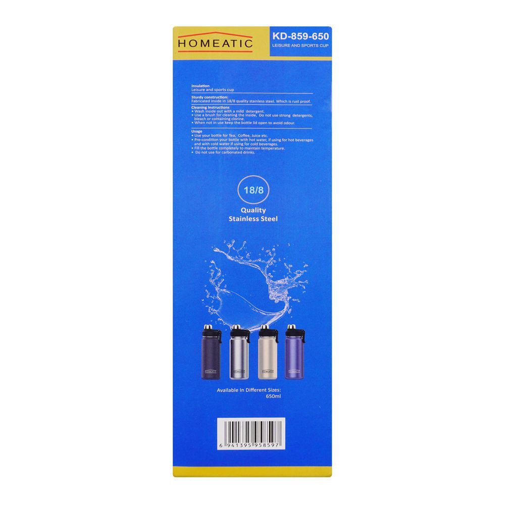 Homeatic Steel Water Bottle Blue 650ML at Zubaidas The Best Online Homestore in Pakistan