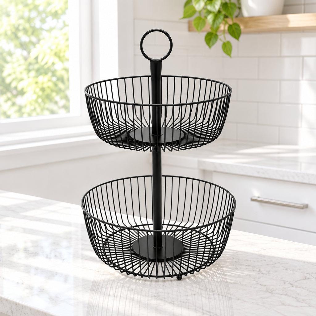Homeatic Two Tier Industrial Wire Fruit Basket at Zubaidas Homestore