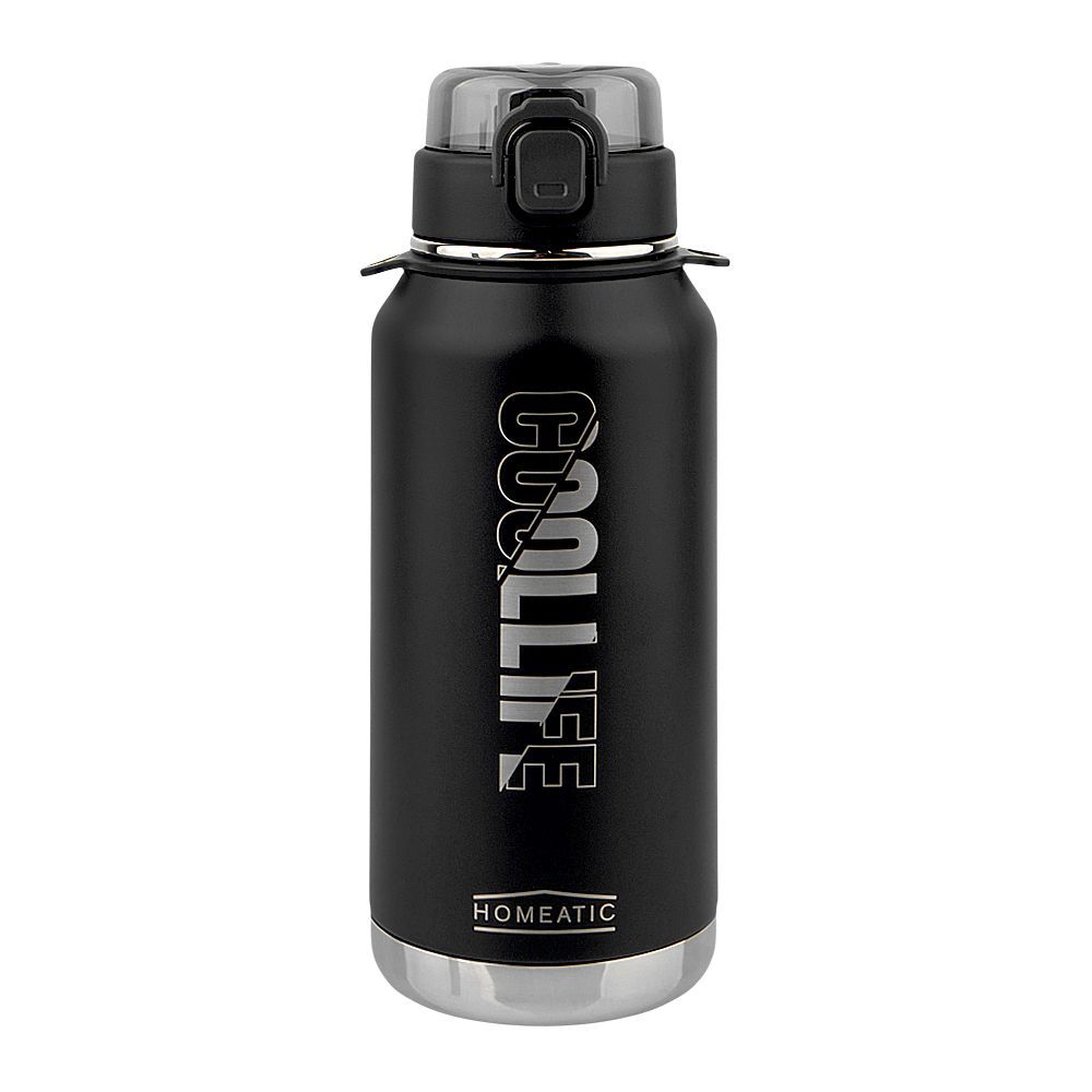 Homeatic Vaccum Flask- Black Steel Water Bottle 1100ML at Zubaidas Homestore