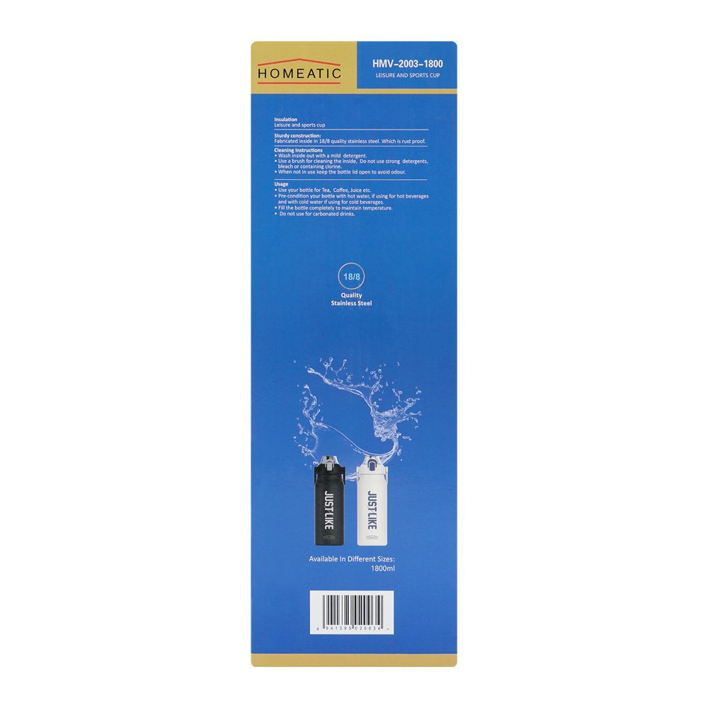 Homeatic Vaccum Flask- Black Steel Water Bottle 1800ML at Zubaidas The Best Online Homestore in Pakistan