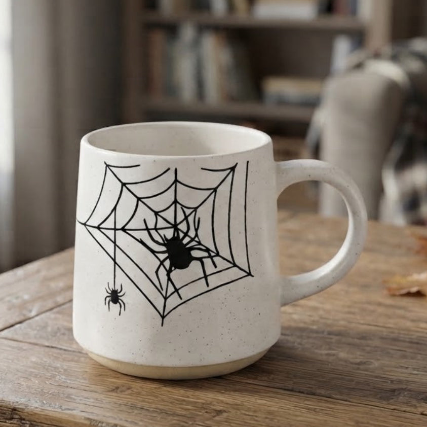 White Spiderweb Ceramic Mug With Black Spider 550ml at Zubaidas Homestore
