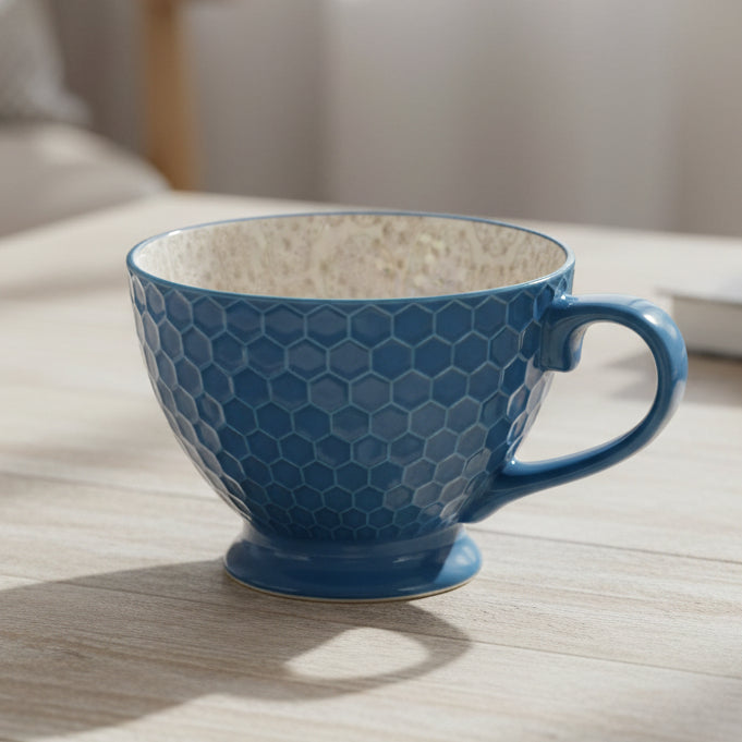 Honeycomb Pattern Ceramic Tea Cup Blue 350ml Zubaidas Homestore