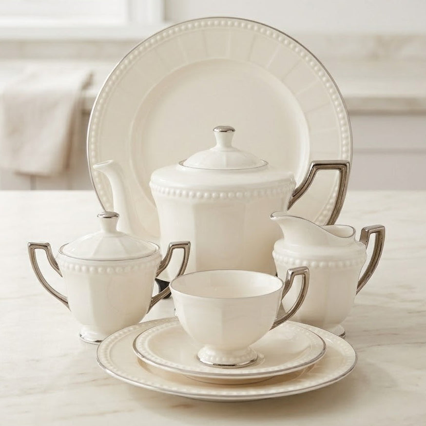 Imperial Beaded Bone China Tea Set 24 Pieces at Zubaidas Homestore