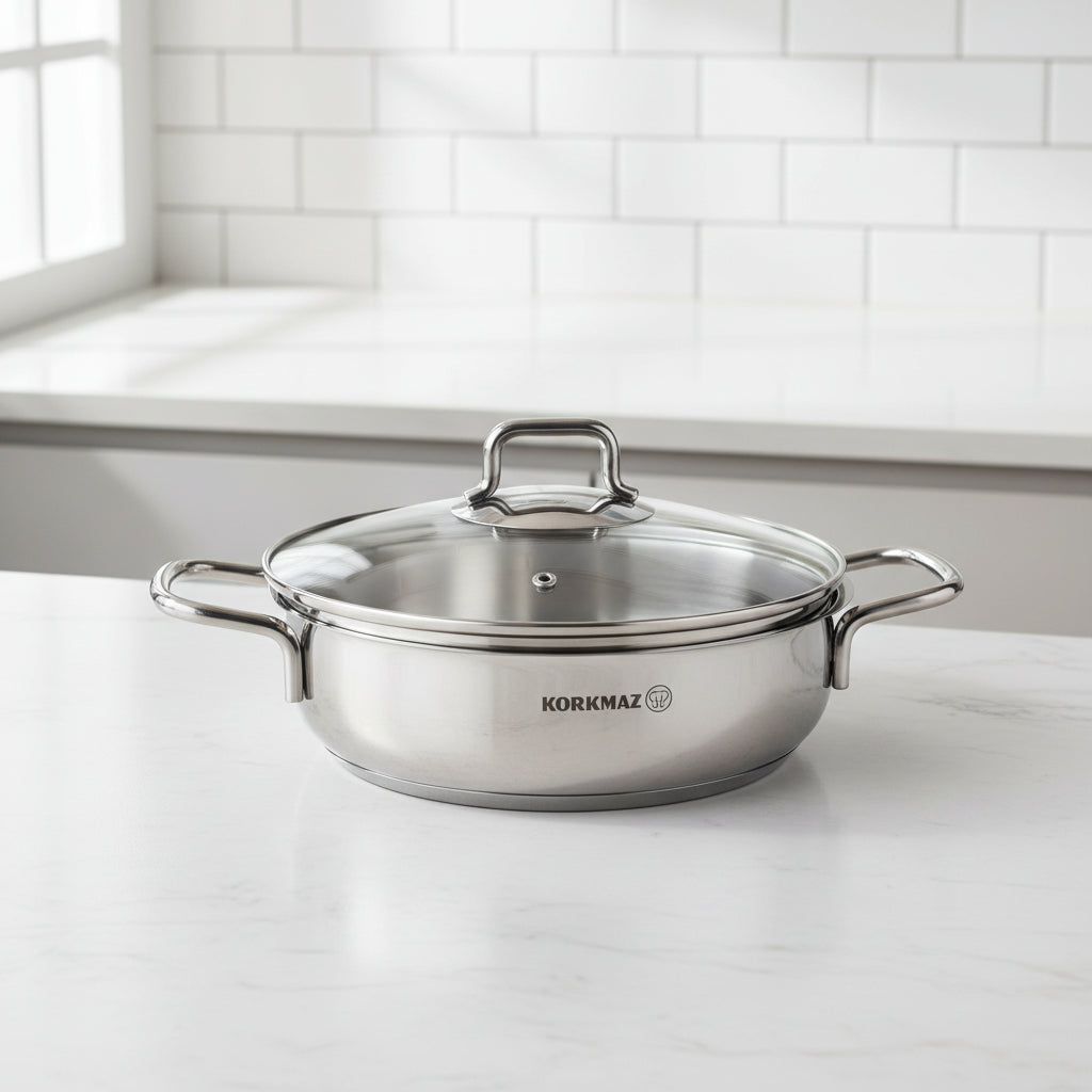Korkmaz Perla Stainless Steel Casserole 22cm at Zubaidas Homestore. Online Pakistan