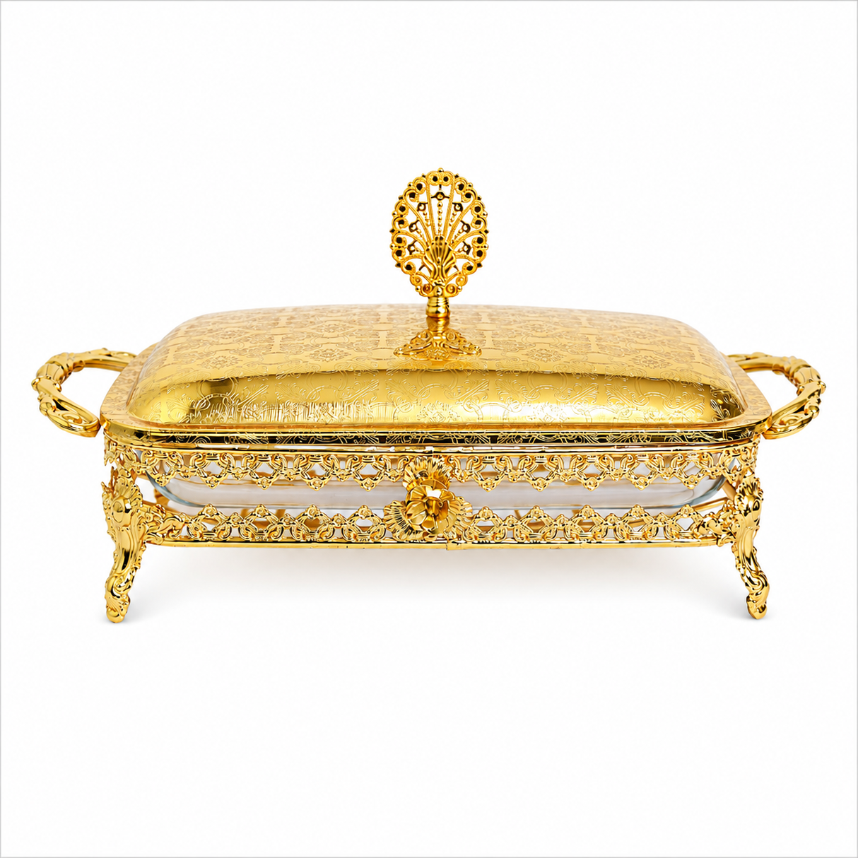 Large Rectangular Serving Dish With Gold Stand at Zubaidas Homestore Pakistan