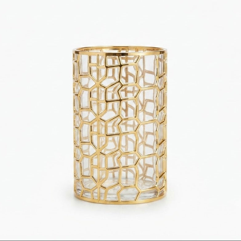 Large Round Brick Pattern Acrylic Jar With Gold Trim at Zubaidas Homestore