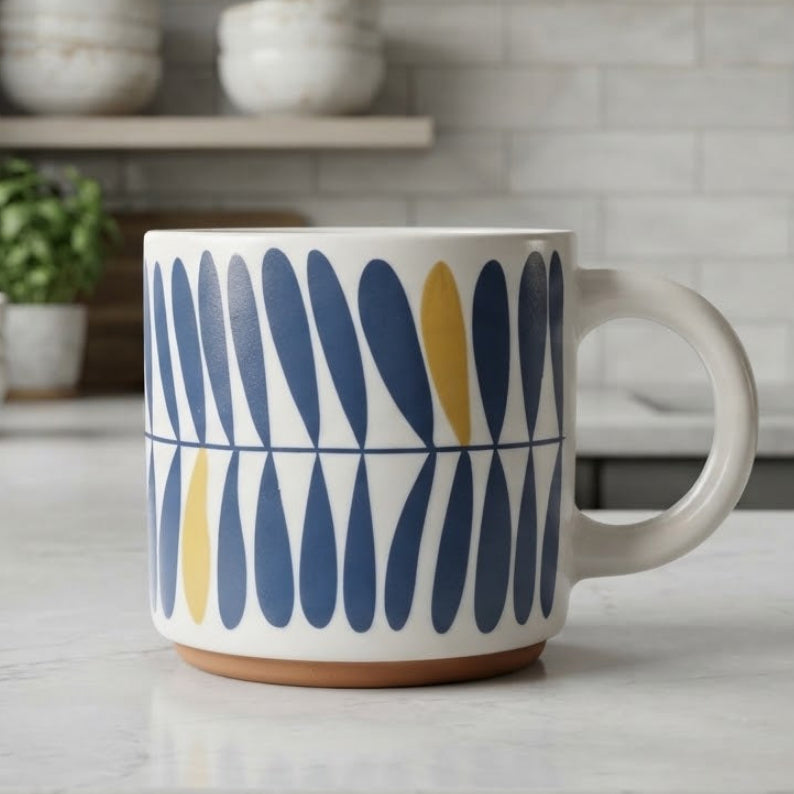 Leaf Pattern Ceramic Coffee Mug Blue And Yellow 470ml at Zubaidas Homestore