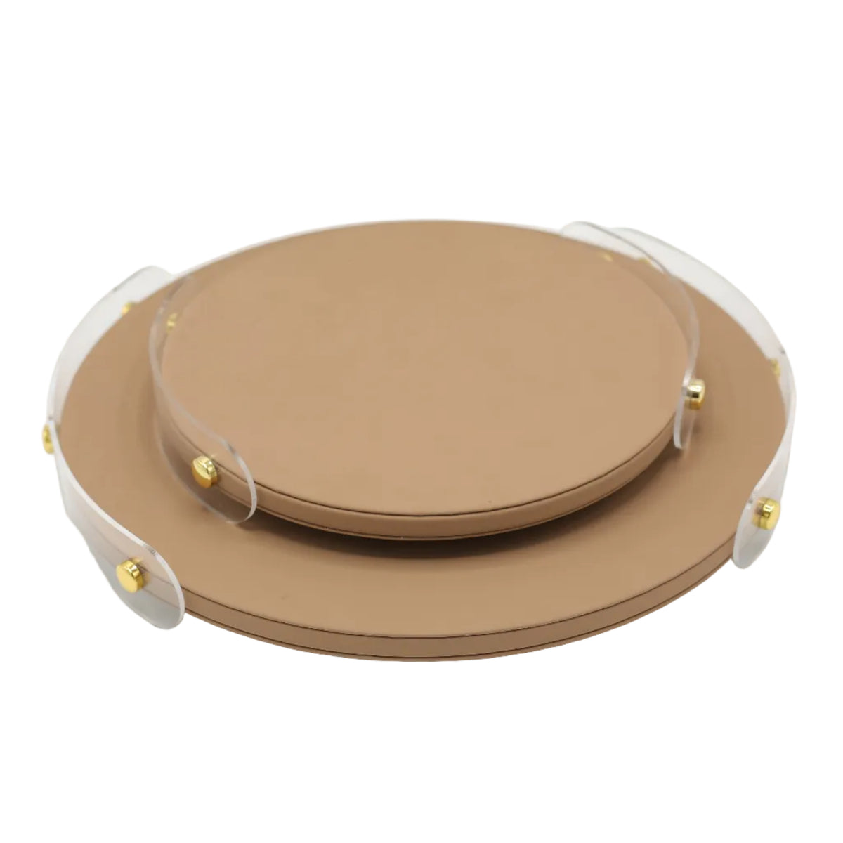 Leather Organizer Round Tray with Acrylic Handle 2 Pieces Set at Zubaidas Homestore Pakistan