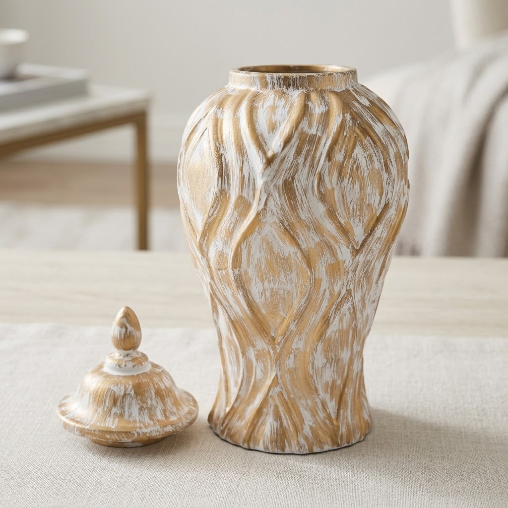 Luxe Carved Ceramic Temple Decorative Jar at Zubaidas Homestore