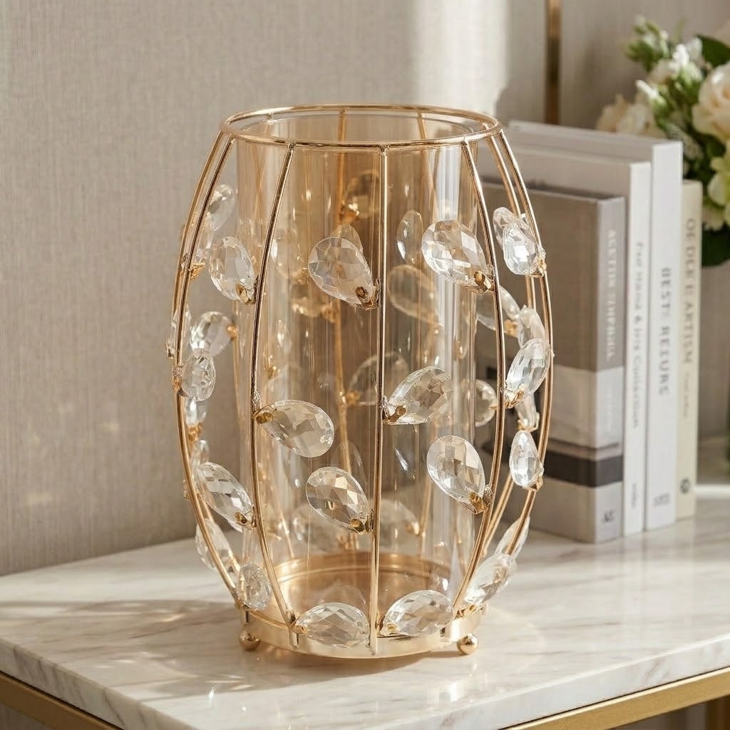 Luxurious Gold Wire Crystal Embellished Candle Stand at Zubaidas Homestore