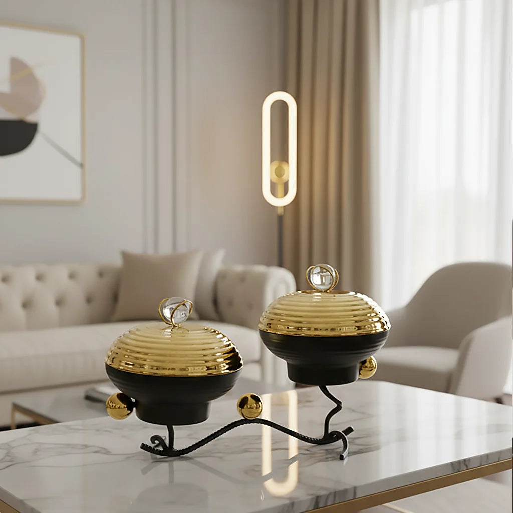 Luxury Black and Gold Twin Container Decor Set at Zubaidas Homestore