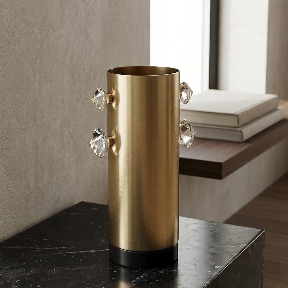 Luxury Metal Vase with Crystal Accents at Zubaidas Homestore