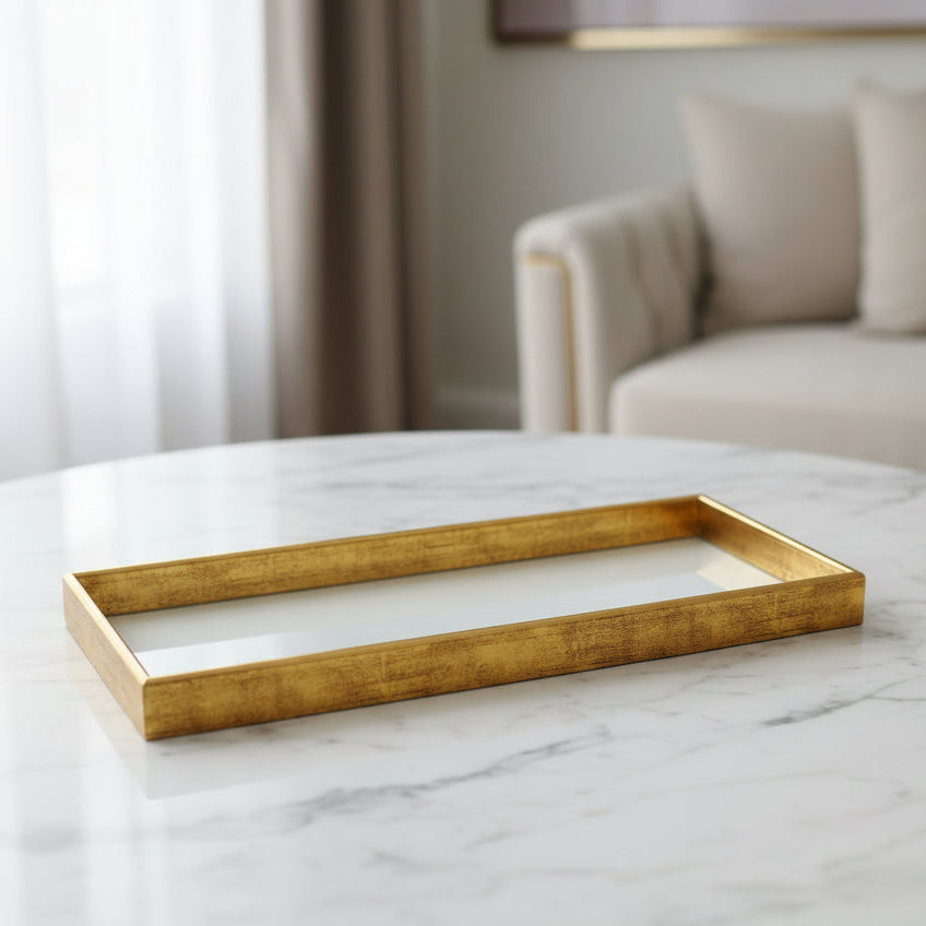 Luxury Rectangular Decorative Serving Tray Golden at Zubaidas Homestore