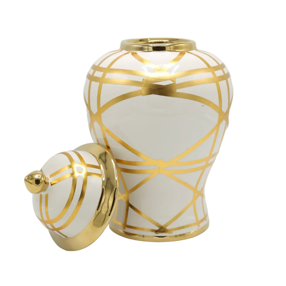 Luxury White and Gold Geometric Ceramic Candy Jar at Zubaidas Homestore - House of Largest Collection Of Decorative Jars In Pakistan