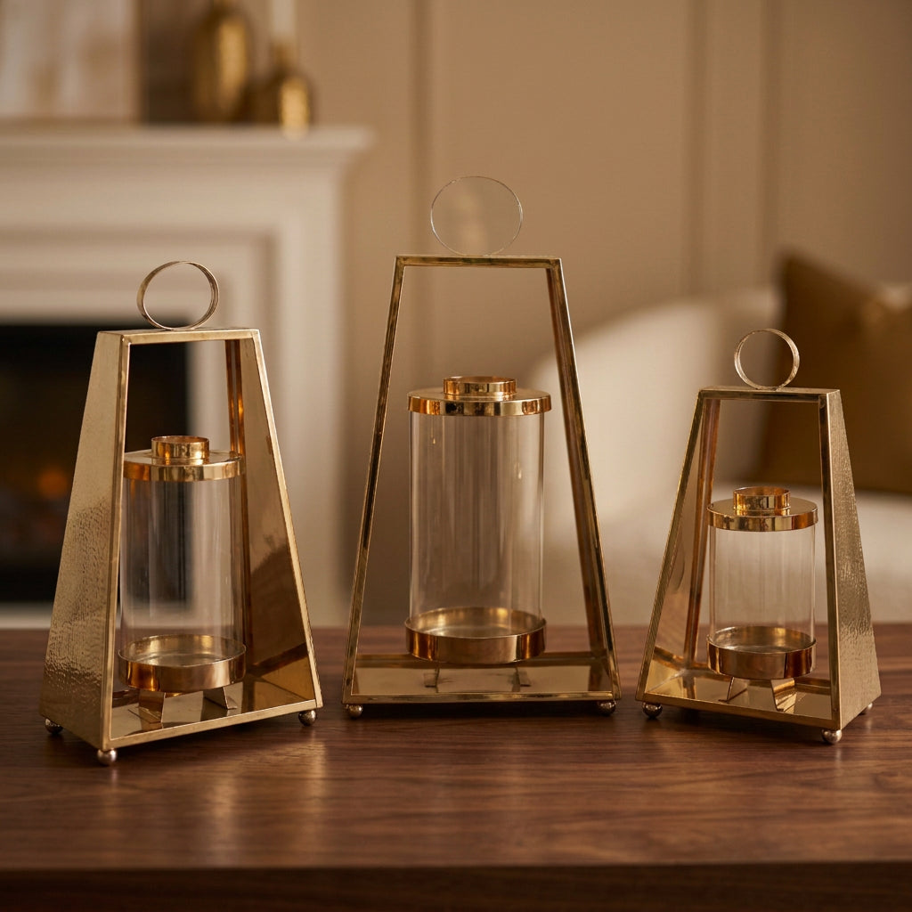Metal Candle Lantern 3 Pieces Set Golden at Zubaidas Homestore