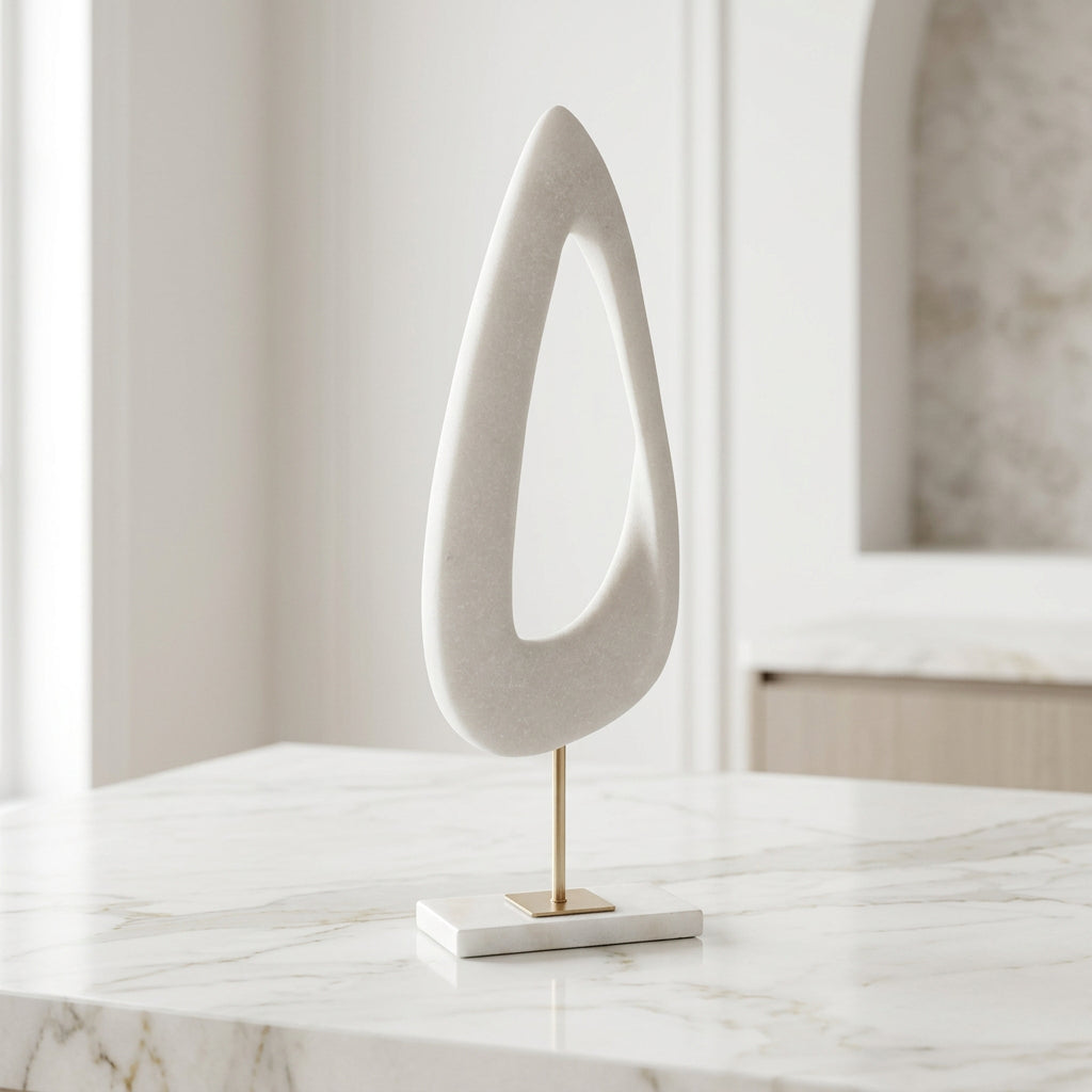 Modern Abstract Polystone Sculpture with Marble Base at Zubaidas Homestore
