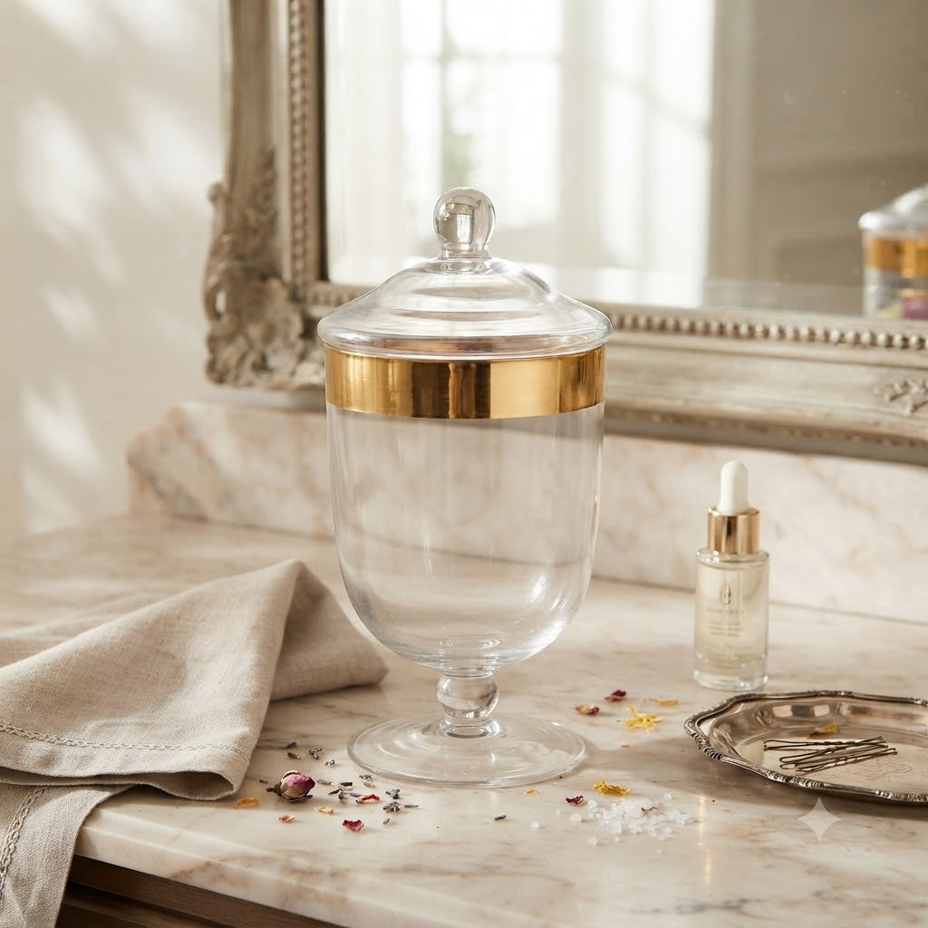 Modern Acrylic Footed Jar With Gold Rim Detail at Zubaidas Homestore Pakistan