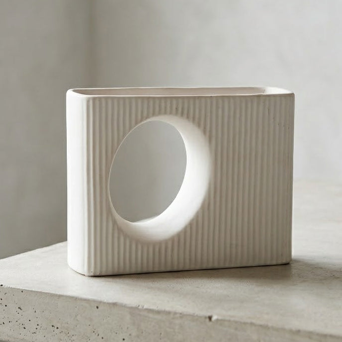 Modern Fluted Oval Porcelain Vase at Zubaidas Homestore