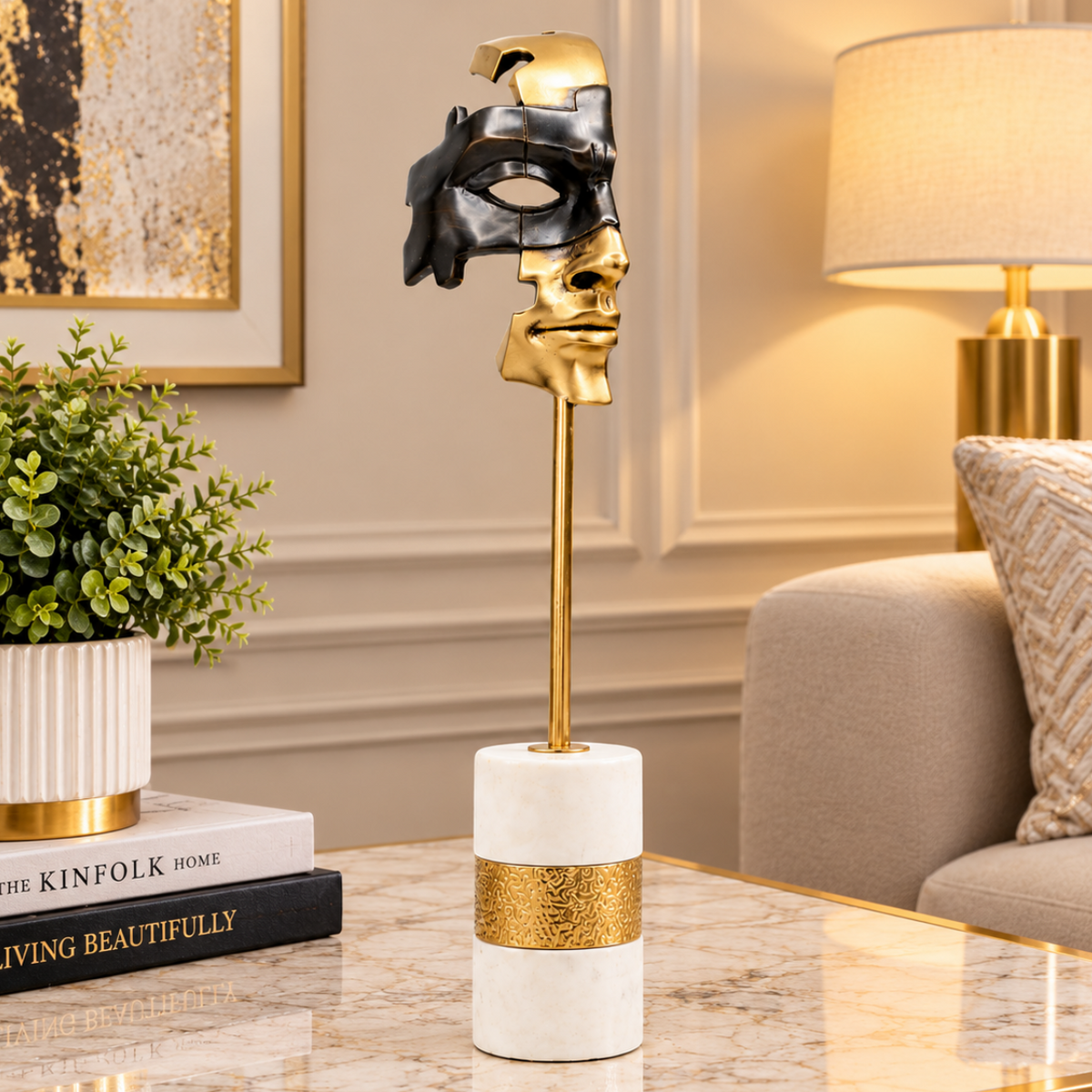 Modern Masquerade Table Black Gold Face Mask at Zubaidas Homestore