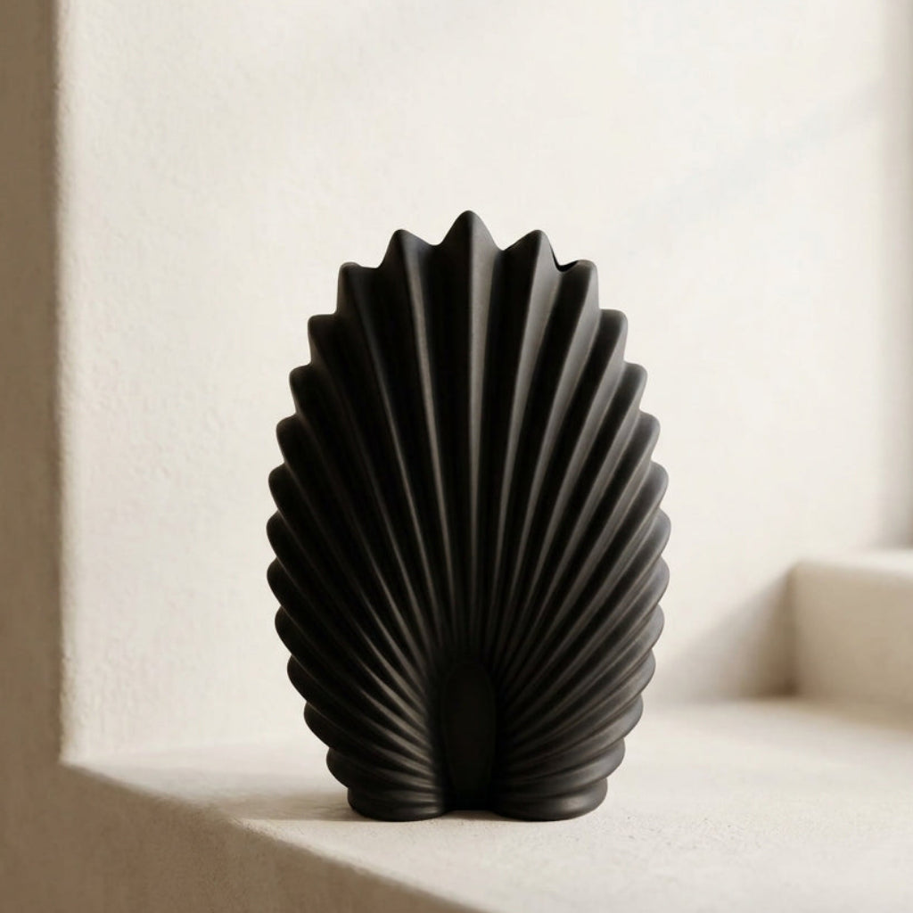 Modern Matte Black Seashell Decorative Vase at Zubaidas Homestore