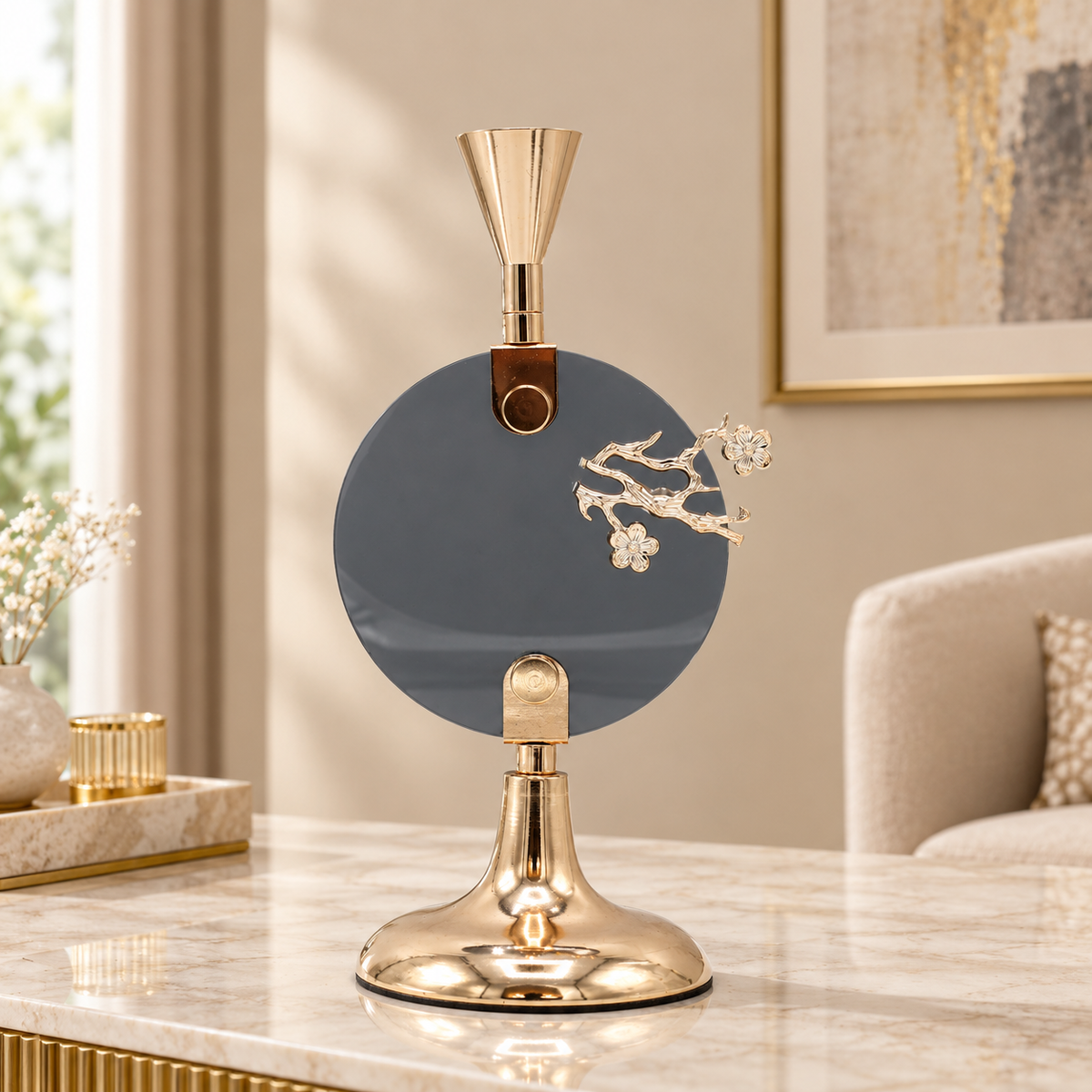 Modern Metal Candle Holder with Flower Motif Gold at Zubaidas Homestore