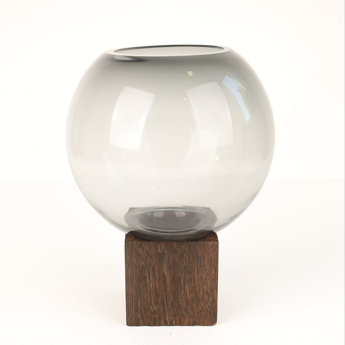 Modern Spherical Glass Vase on Wooden Base at Zubaidas Homestore Pakistan