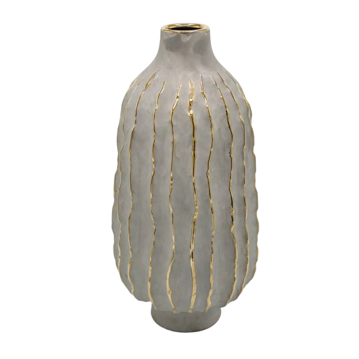 Modern Textured Gray Vase with Gold Trim at Zubaidas Homestore Pakistan