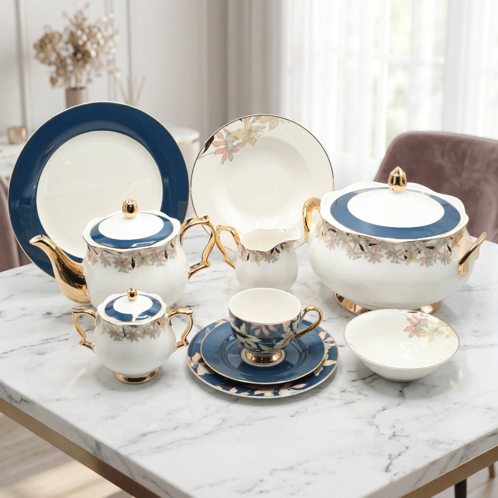 More & More Blue and Gold Dinner Set 65 Pieces at Zubaidas Homestore
