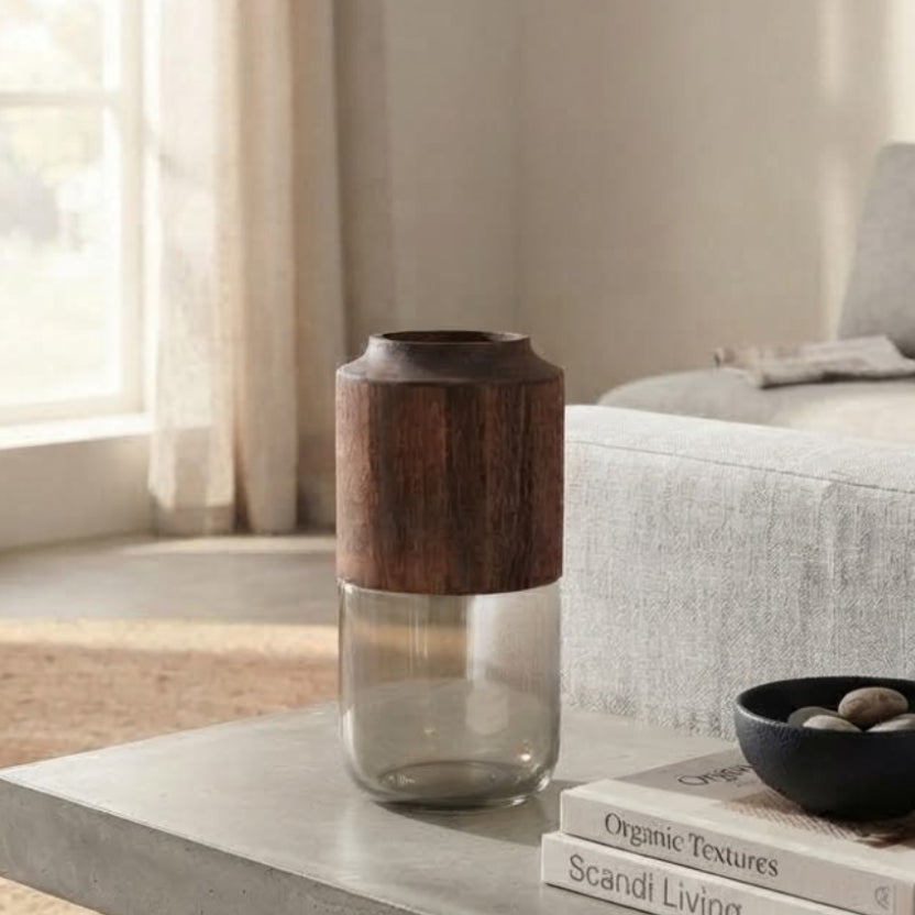 Natural Wooden and Glass Decorative Vase at Zubaidas Homestore