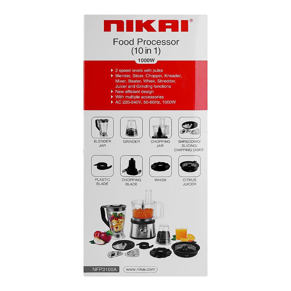 Nikai 10 In 1 Food Processor 1000W NFP3100A at Zubaidas The Biggest Homestore in Pakistan