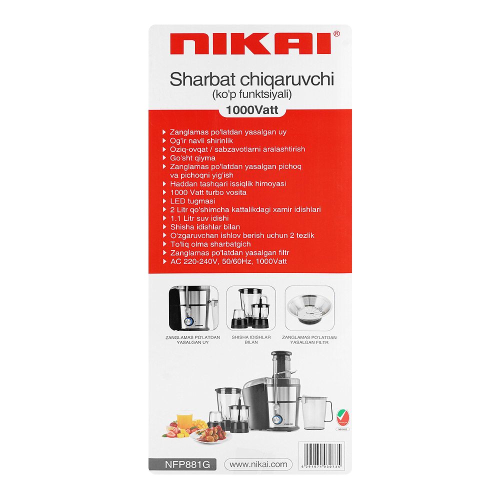 Nikai Multi-Function Juicer 1000W NFP-881G at Zubaidas Best Homestore in Pakistan