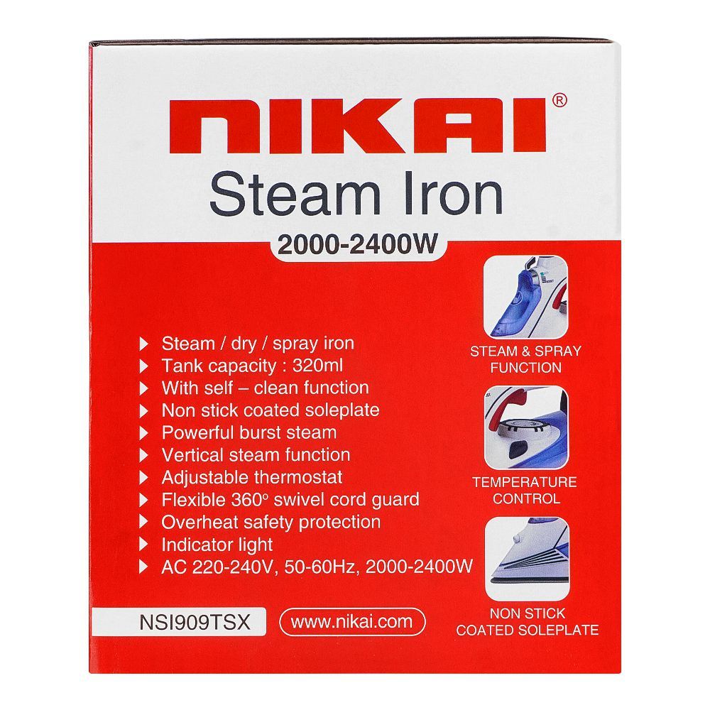 Nikai Steam Iron, 2000-2400W NSI-909 at Zubaidas The Largest Homestore in Pakistan