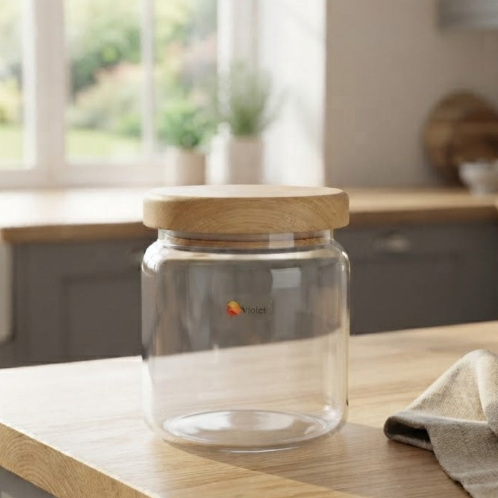 Ocean Pop Glass Storage Jar 500ml With Wooden Lid at Zubaidas Homestore Pakistan