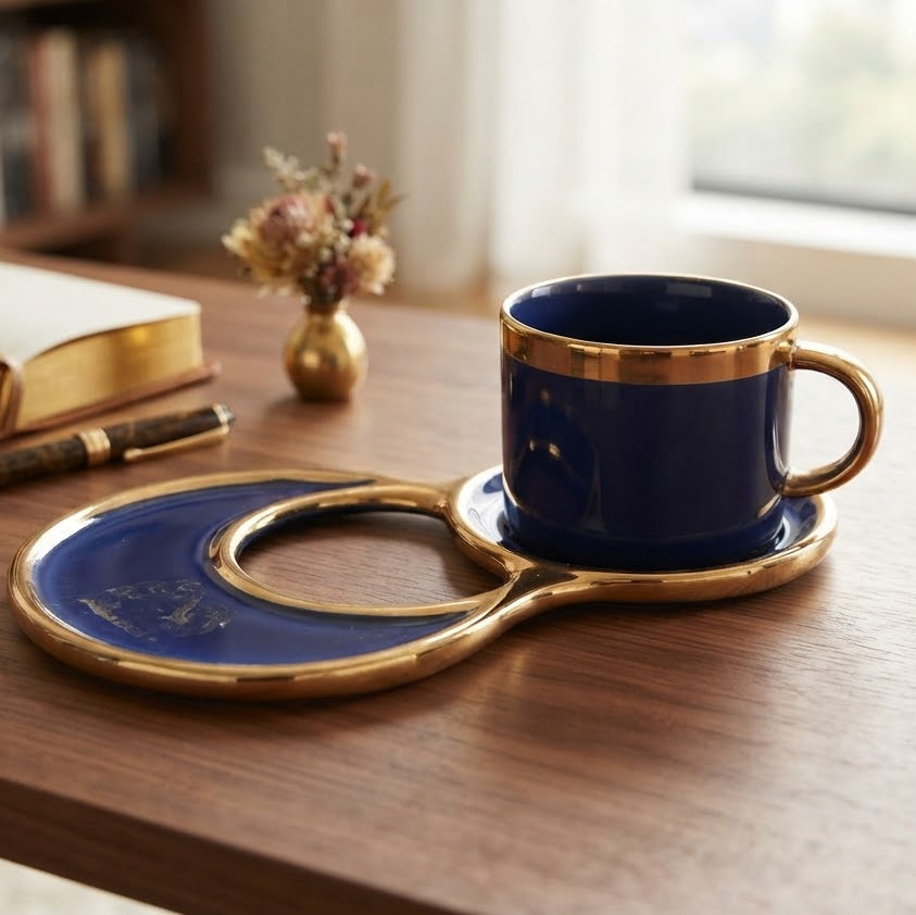 OneMore Fancy Tea Cup with Saucer with Gold Rim Blue at Zubaidas Homestore
