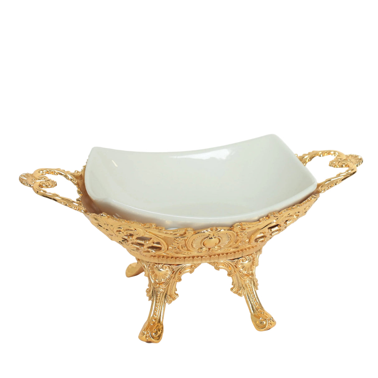 Orchid Ceramic Serving Bowl With Golden Metal Stand at Zubaidas Most Trusted Homestore in Pakistan