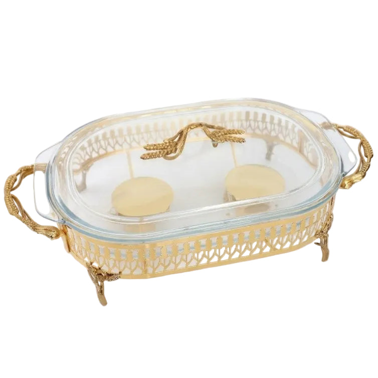 Orchid Oval glass serving buffet dish with burner at Zubaidas Homestore Best For Home Shopping
