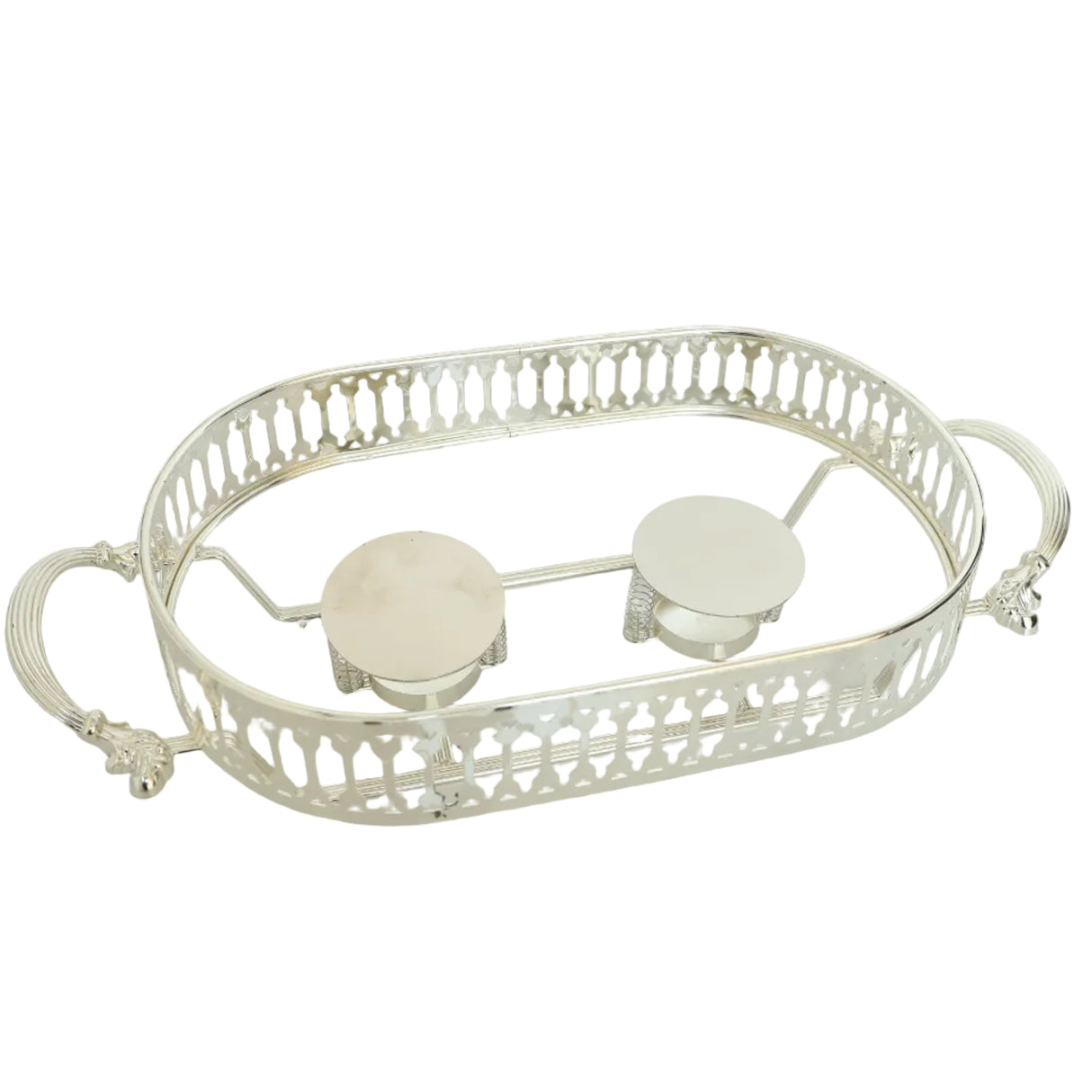 Orchid Oval glass serving buffet dish with burner Silver at Zubaidas Homestore Online Pakistan