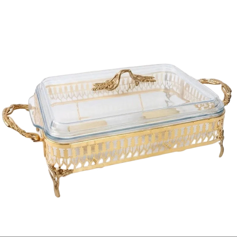 Orchid rectangular glass serving buffet dish with burner at Zubaidas Homestore Best for Home Shopping