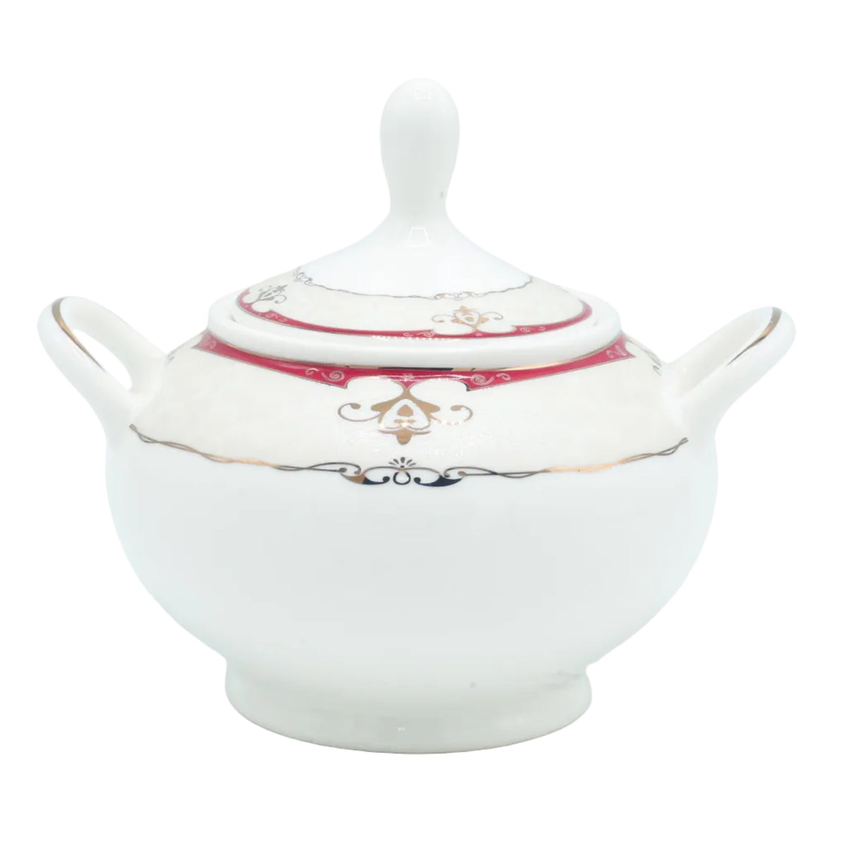 Parsachi Bone China Dinner Set 61 Pieces White and Red Accent at Zubaidas Homestore. #1 Homestore in Pakistan