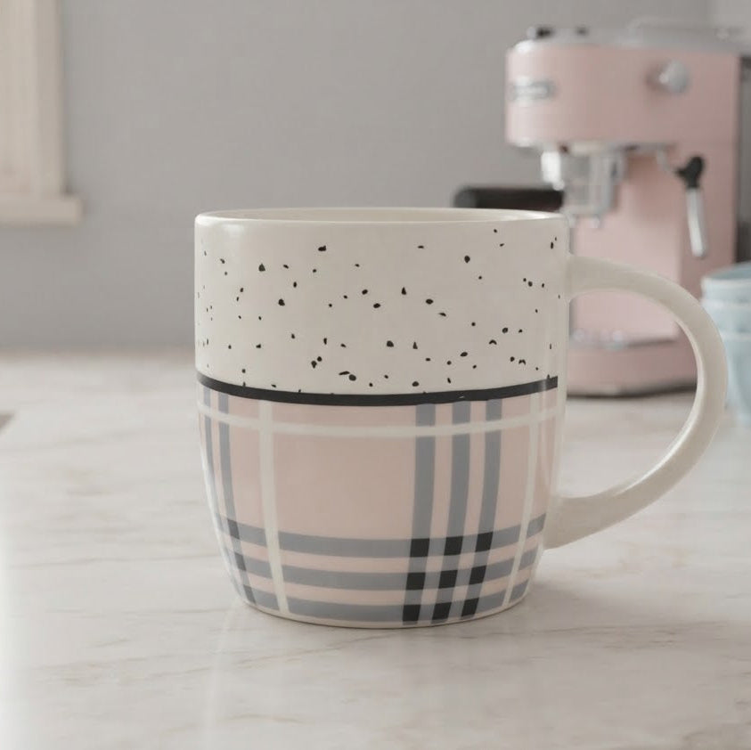 Pink Plaid Ceramic Mug With Speckled Top 370ml at Zubaidas Homestore