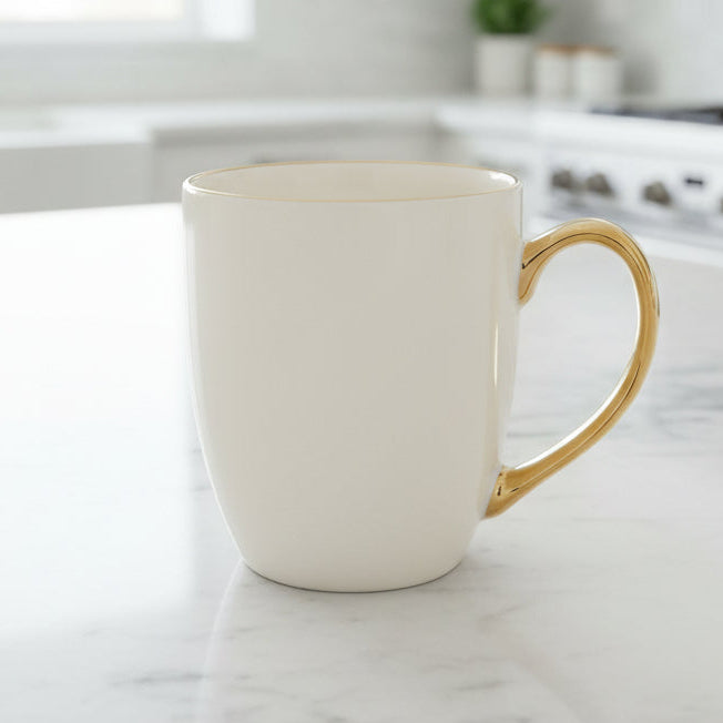 Plain Ceramic Coffee Mug 350ml White And Gold Zubaidas Homestore